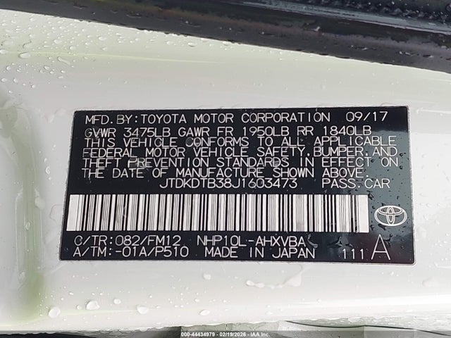 JTDKDTB38J1603473 Toyota Prius C Two
