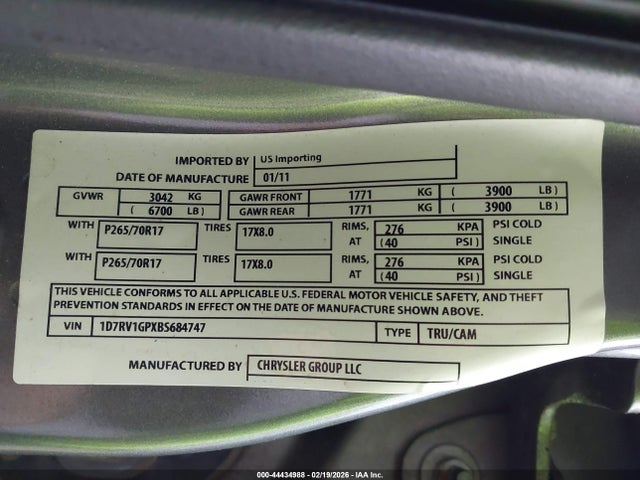 Продажа на аукционе авто 2011 Ram Ram 1500 Slt, vin: 1D7RV1GPXBS684747, номер лота: 44434988