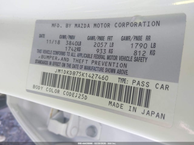 Продажа на аукционе авто 2019 Mazda Cx-3 Sport, vin: JM1DKDB75K1427460, номер лота: 44435066