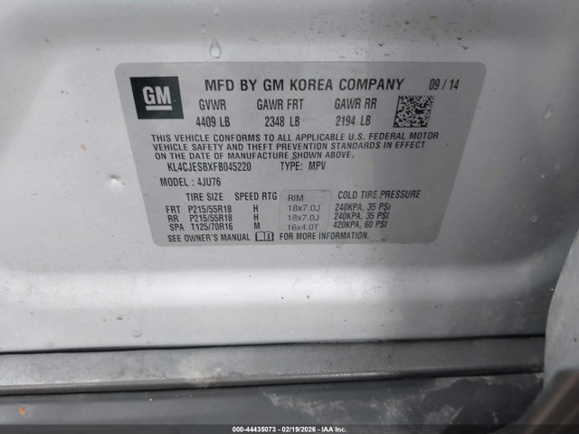 44435073 :رقم المزاد ، KL4CJESBXFB045220 vin ، 2015 Buick Encore مزاد بيع