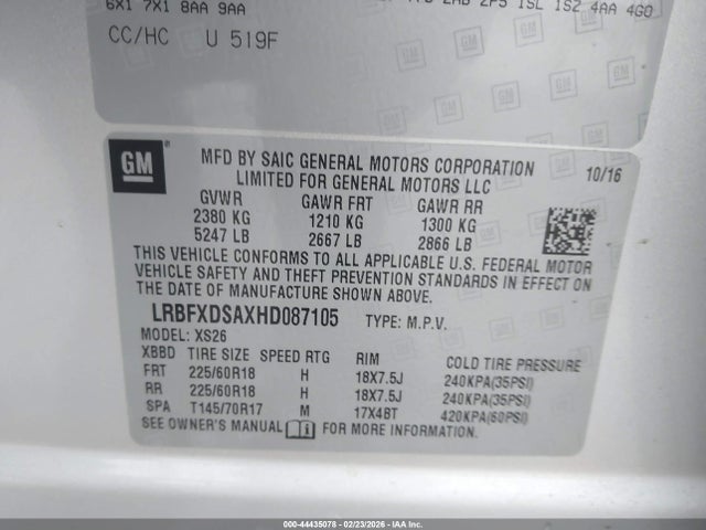 44435078 :رقم المزاد ، LRBFXDSAXHD087105 vin ، 2017 Buick Envision Essence مزاد بيع