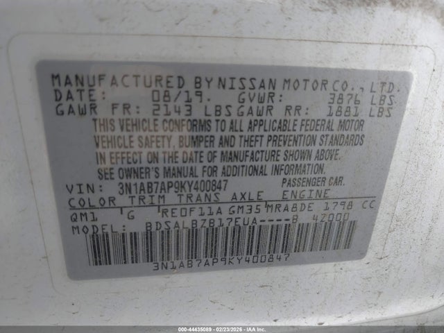 3N1AB7AP9KY400847 Nissan SENTRA S