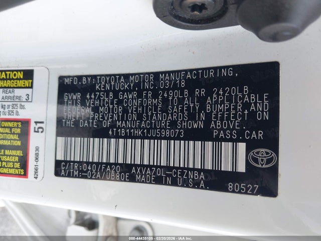 4T1B11HK1JU598073 Toyota CAMRY LE