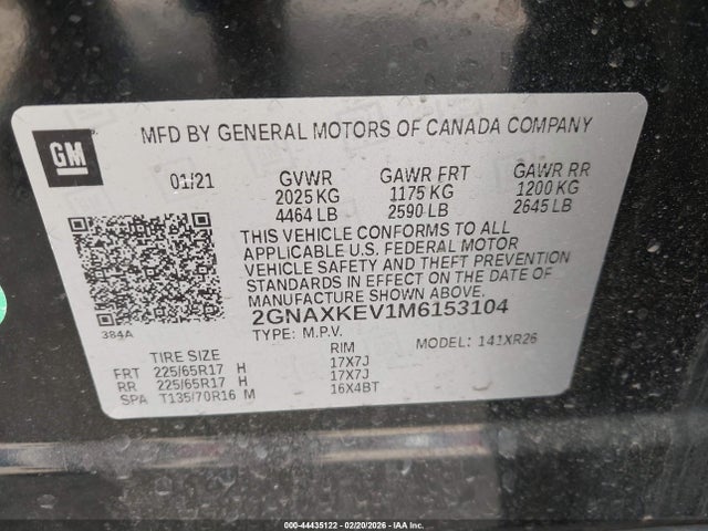 2GNAXKEV1M6153104 Chevrolet Equinox Fwd Lt