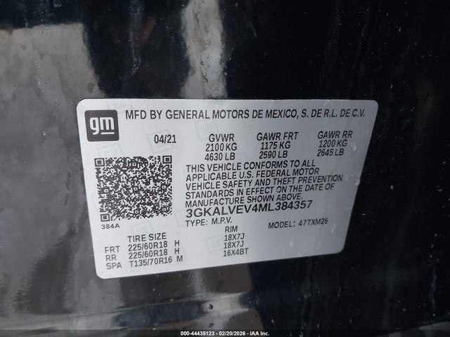 Продаж на аукціоні авто 2021 Gmc Terrain Awd Slt, vin: 3GKALVEV4ML384357, номер лоту: 44435123