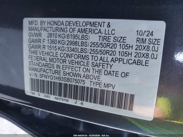 5FNYG1H93SB075075 Honda Pilot Black Edition