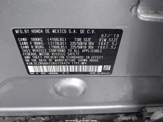 3CZRU6H12KG728424 Honda HR-V SPORT