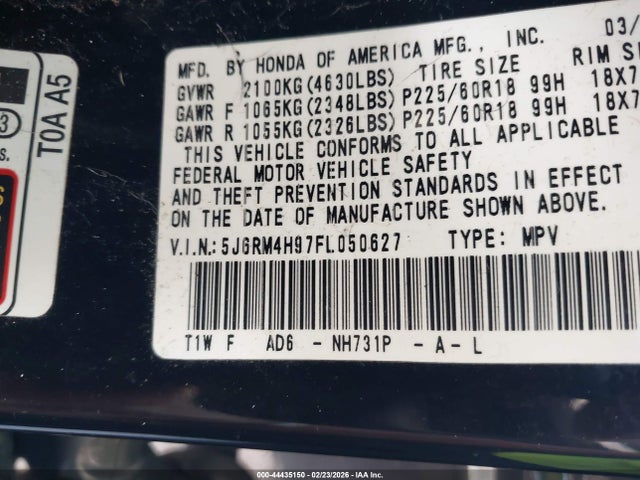Honda Cr-v Touring 2015 5J6RM4H97FL050627 Image 9