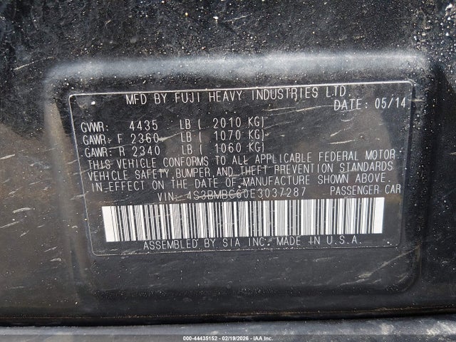 Aukcja sprzedaży 2014 Subaru Legacy 2.5i Premium, vin: 4S3BMBC60E3037287, numer aukcji: 44435152
