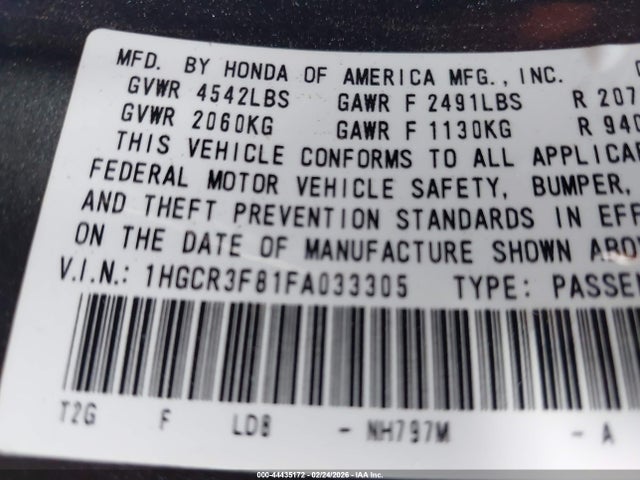 Honda Accord Ex-l V-6 2015 1HGCR3F81FA033305 Image 9