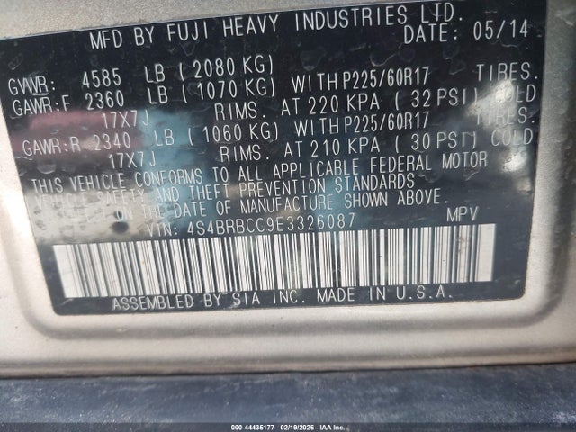 4S4BRBCC9E3326087 Subaru Outback 2.5i Premium