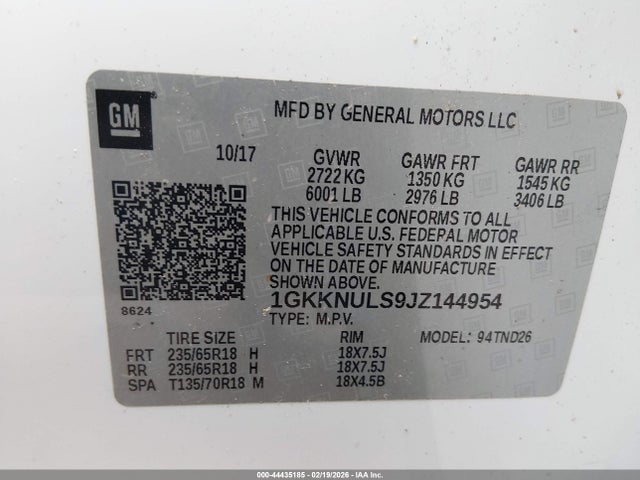 Продажа на аукционе авто 2018 Gmc Acadia Slt-1, vin: 1GKKNULS9JZ144954, номер лота: 44435185