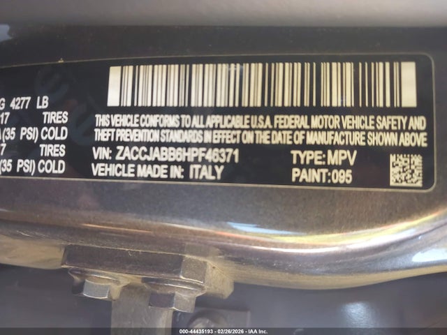 44435193 :رقم المزاد ، ZACCJABB6HPF46371 vin ، 2017 Jeep Renegade Latitude Fwd مزاد بيع