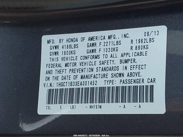 Honda Accord Lx-s 2014 1HGCT1B3XEA001452 Image 9