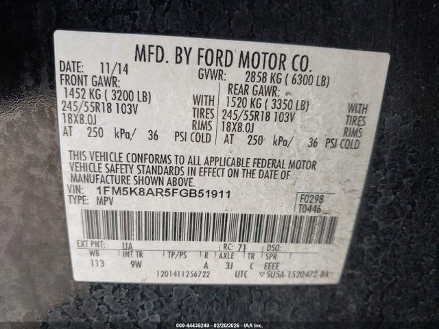 1FM5K8AR5FGB51911 Ford Utility Police Interceptor
