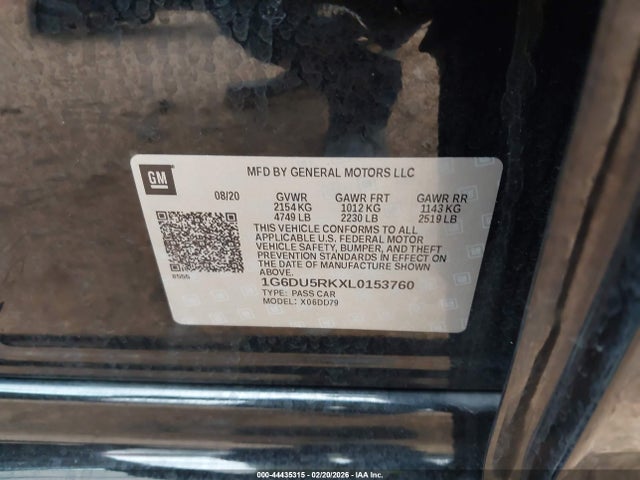 44435315 :رقم المزاد ، 1G6DU5RKXL0153760 vin ، 2020 Cadillac Ct5 Sport مزاد بيع