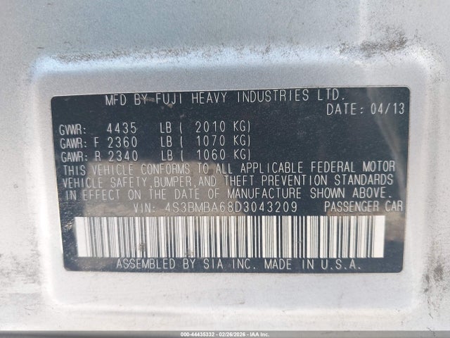 Aukcja sprzedaży 2013 Subaru Legacy 2.5i, vin: 4S3BMBA68D3043209, numer aukcji: 44435332