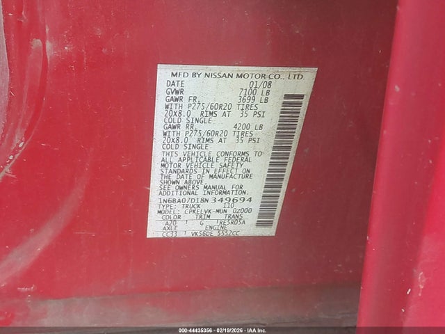 2008 NISSAN TITAN 1N6BA07D18N349694 Photo 8