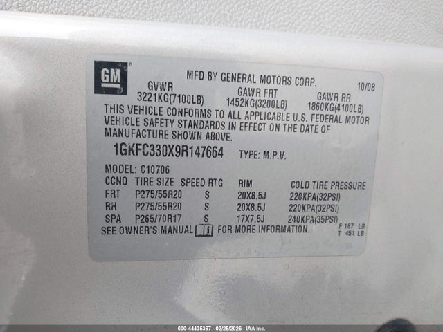 Продажа на аукционе авто 2009 Gmc Yukon Slt1, vin: 1GKFC330X9R147664, номер лота: 44435367