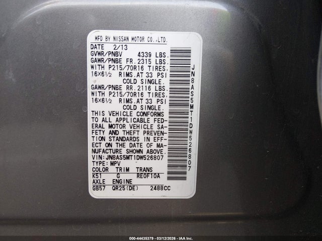 Продаж на аукціоні авто 2013 Nissan Rogue S, vin: JN8AS5MT1DW526807, номер лоту: 44435379