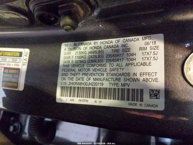 2HKRW6H30JH220119 Honda CR-V LX