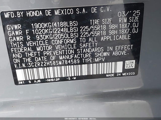 3CZRZ2H58SM784589 Honda Hr-v Awd Sport