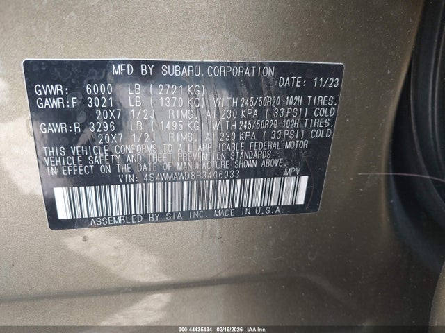 Aukcja sprzedaży 2024 Subaru Ascent Touring 7-passenger, vin: 4S4WMAWD8R3406033, numer aukcji: 44435434