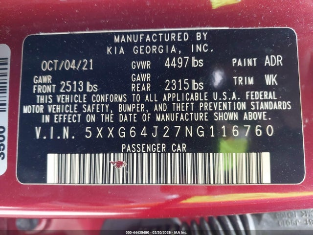 5XXG64J27NG116760 KIA K5 Gt-line