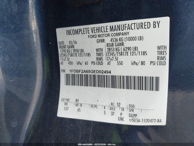 Ford F-250 Xl 2016 1FDBF2A65GED02494 Image 9