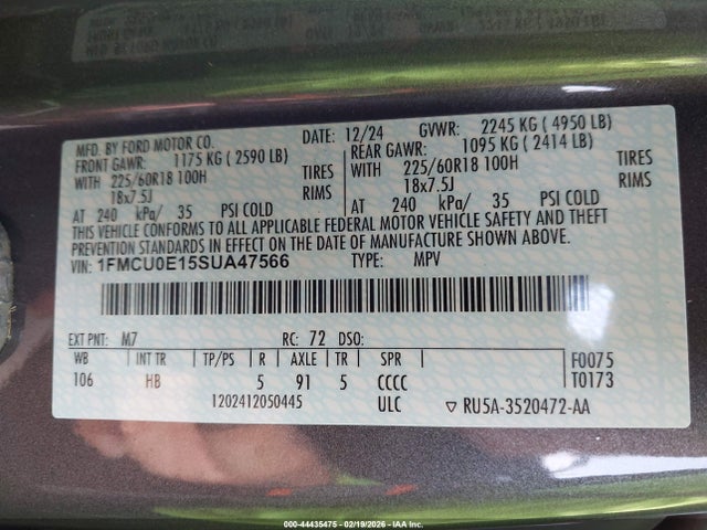 Ford Escape Phev 2025 1FMCU0E15SUA47566 Image 9