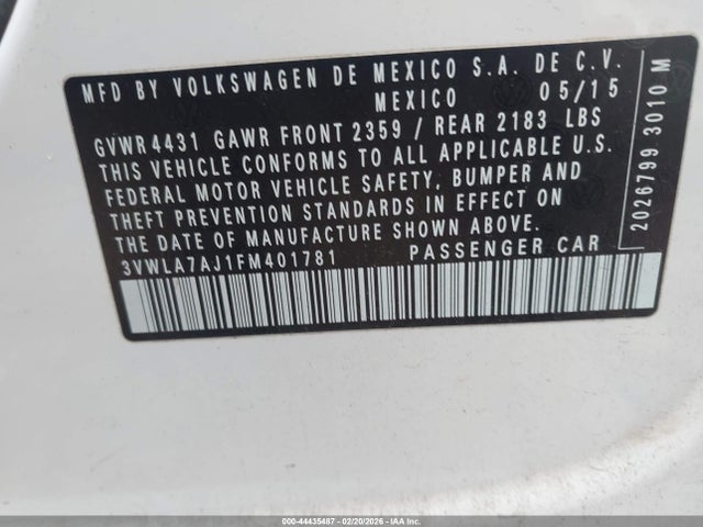 Aukcja sprzedaży 2015 Volkswagen Jetta 2.0l Tdi S, vin: 3VWLA7AJ1FM401781, numer aukcji: 44435487