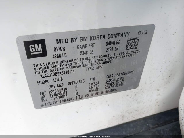 KL4CJ1SB9KB718114 Buick Encore Fwd Sport Touring