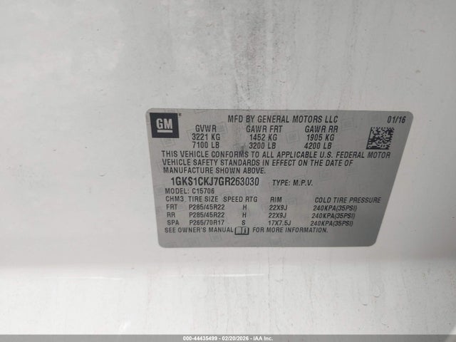 44435499 :رقم المزاد ، 1GKS1CKJ7GR263030 vin ، 2016 Gmc Yukon Denali مزاد بيع
