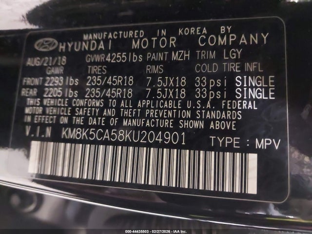 2019 HYUNDAI KONA KM8K5CA58KU204901 Photo 8