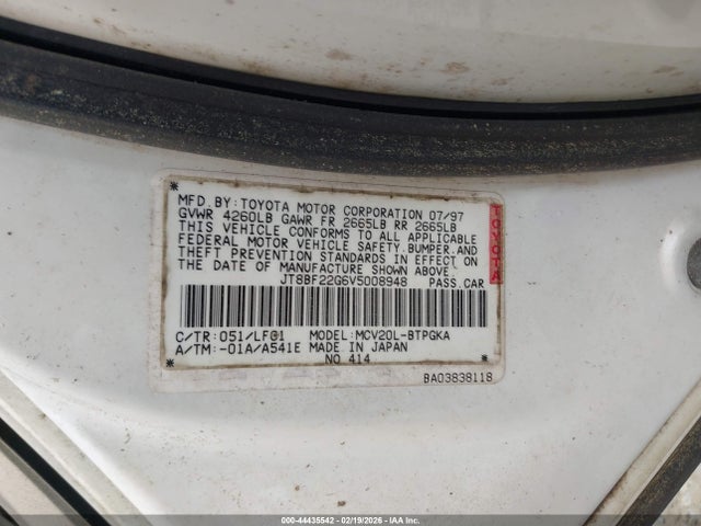 1997 Lexus Es 300 მანქანა იყიდება აუქციონზე, vin: JT8BF22G6V5008948, აუქციონის ნომერი: 44435542