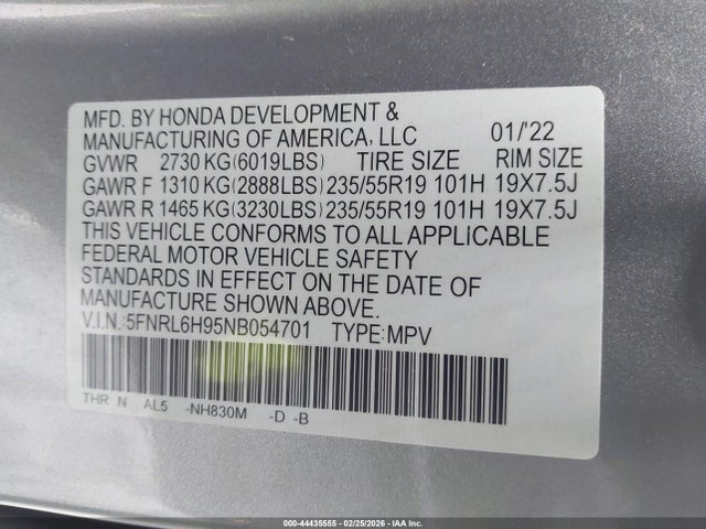 Honda Odyssey Elite 2022 5FNRL6H95NB054701 Image 9
