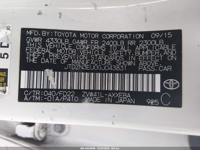 JTDZN3EU0GJ043831 Toyota Prius V Two