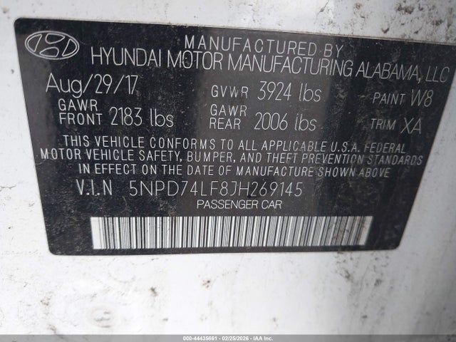 5NPD74LF8JH269145 Hyundai ELANTRA SE