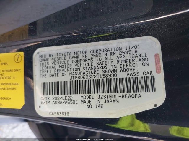 44435694 :رقم المزاد ، JT8BD69S220158930 vin ، 2002 Lexus Gs 300 مزاد بيع