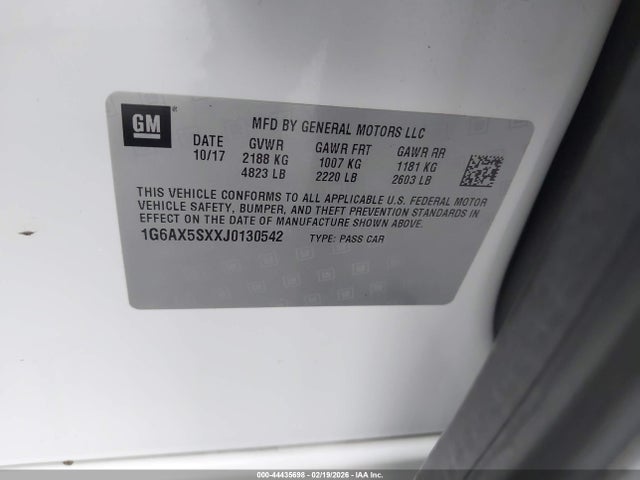 Aukcja sprzedaży 2018 Cadillac Cts Luxury, vin: 1G6AX5SXXJ0130542, numer aukcji: 44435698
