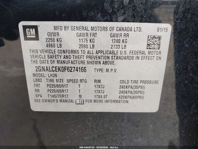 2GNALCEK0F6274166 Chevrolet Equinox 2lt