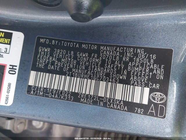 2T1BURHE1GC703463 Toyota Corolla S Plus