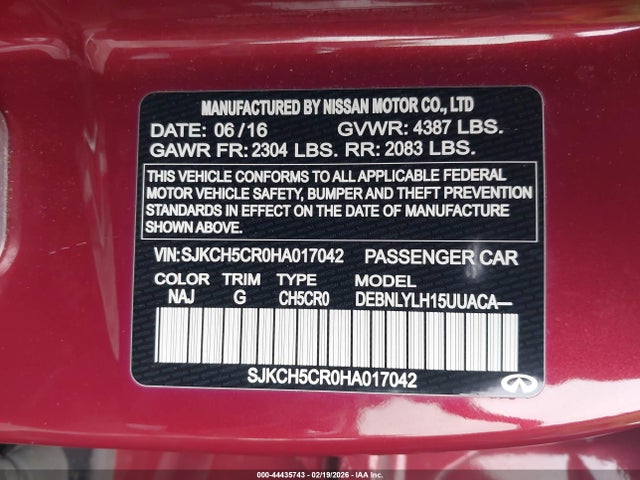 SJKCH5CR0HA017042 Infiniti Qx30 Premium