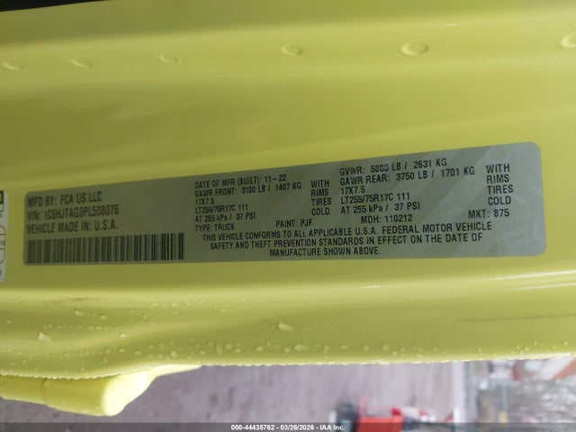 Aukcja sprzedaży 2023 Jeep Gladiator Willys Sport 4x4, vin: 1C6HJTAG0PL508076, numer aukcji: 44435762