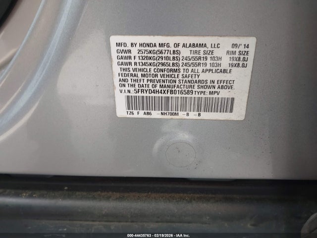 44435763 :رقم المزاد ، 5FRYD4H4XFB016589 vin ، 2015 Acura Mdx Technology Package مزاد بيع