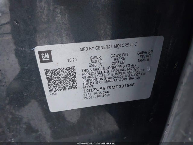 1G1ZC5ST9MF031648 Chevrolet Malibu Fwd 1fl