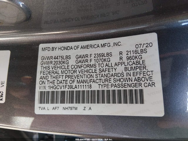 1HGCV1F39LA111118 Honda Accord Sport