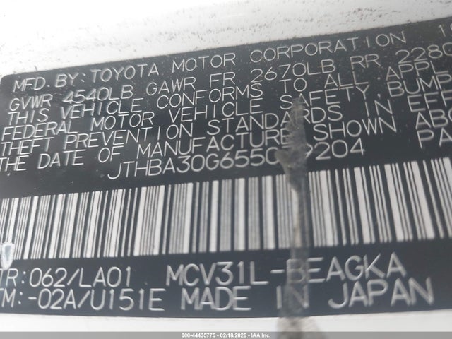 Продажа на аукционе авто 2005 Lexus Es 330, vin: JTHBA30G655079204, номер лота: 44435775