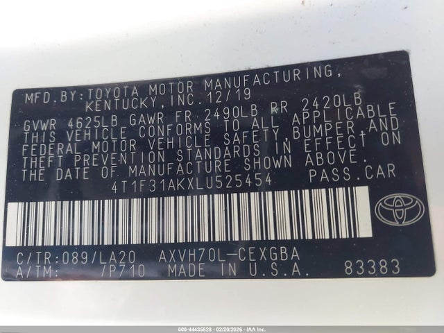 2020 TOYOTA CAMRY 4T1F31AKXLU525454 Photo 8