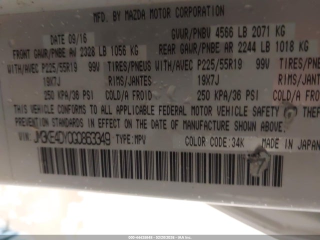 44435848 :رقم المزاد ، JM3KE4DY0G0863349 vin ، 2016 Mazda Cx-5 Grand Touring مزاد بيع